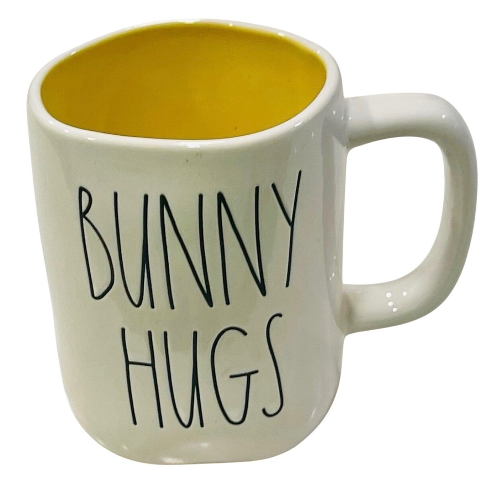 Rae Dunn Bunny Hugs Mug White Yellow Excellent Farmhouse Easter